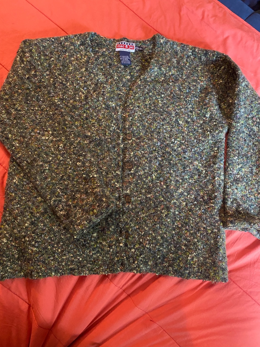 Gorgeous Green Speckled Mohair V-Neck Cardigan